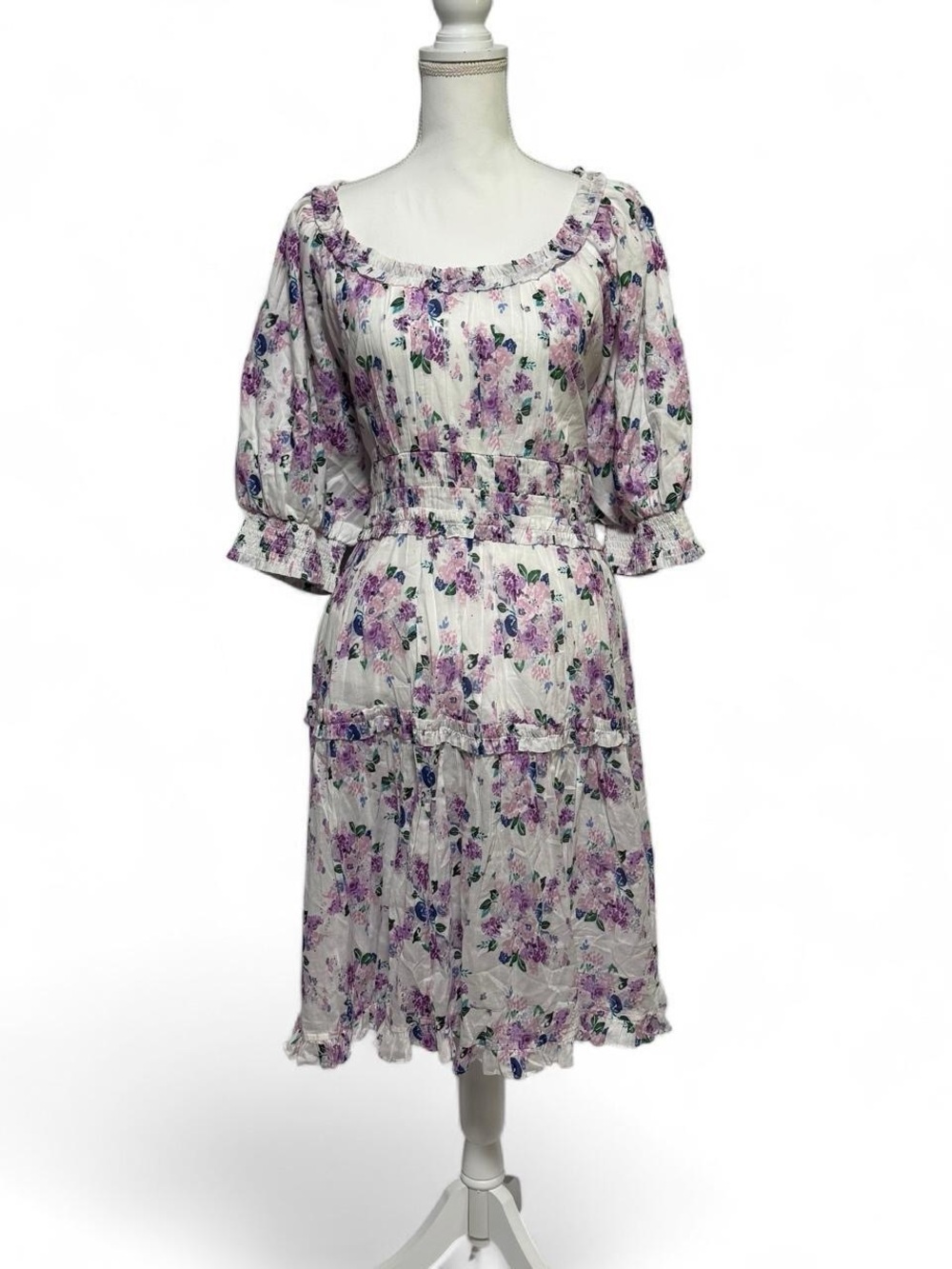 Ivy City Co Elora Dress 3X Purple Floral Cotton Cottagecore Midi Plus Size